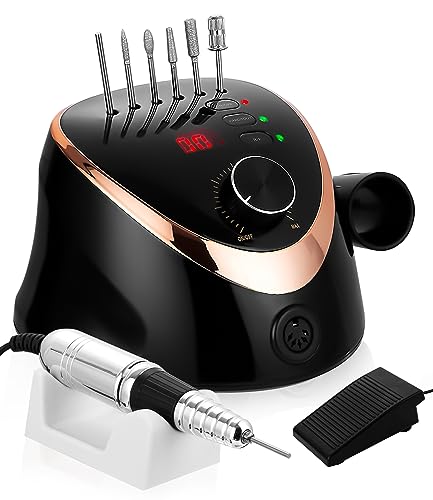 Nagelfräser Elektrisch für Gelnägel 35000 U/Min Maniküre Pediküre Set 6 in 1 Nagelfeile Nagel Fräsmaschine Nail Drill Hand und Fußpflegegerät mit LED-Anzeige,Fußpedal Einstellbarer Geschwindigkeit