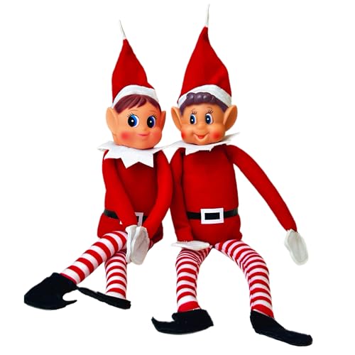 GLOW Wholesale Elfie (Junge) und Elvie (Mädchen) Set lustige und verspielte Elfen verhalten Sich schlecht Figur mit weichem Körper und Vinyl-Gesicht, 2er Set, rot