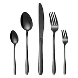 HONKKU Besteck Set Schwarz, 30 Teilig Edelstahl Besteckset für 6 Personen, Essbesteck Set mit Abendessen Messer, Gabeln und Löffeln für Zuhause/Restaurant/Party/Bankett, Rostfrei Spülmaschinenfest