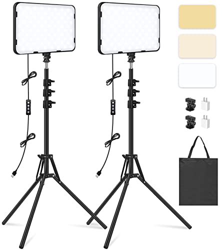 2 Packen LED Videolicht mit 63'' Stativständer, Obeamiu 2500-8500K Dimmbare Licht Fotografie Studiobeleuchtung für Video Filmaufnahmen/Sammlung Porträt/Live Streaming/YouTube Podcast, USB-Ladegerät