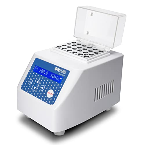 ONiLAB Mini Dry Bath Inkubator,15 x1,5ml Aluminium Heizblock, LCD Display, Timer Control,UP to 100C, 0,5C Genauigkeit,9 Programme im Speicher, Schnellkalibrierungsfunktion