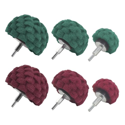 6-teiliges grün und rotes Vlies-Schleifbohrer-Set,Schleifkopf zum Polieren bürsten geformter Scheuerschwamm mit 1/4-Zoll-Griff für Krümmer/Aluminium/Edelstahl/Chrom usw