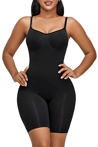 YIANNA Shapewear Damen Bauchweg Body Shaper Miederhose Formender Bodysuit Shaping Bein Miederbody Hose, UK-YA5218-Black-S/M