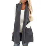 Generisch Fleeceweste Damen Lang Teddy Weste Ärmellos Teddyjacke Winter Warm Flauschig Plüschweste Bequem Weich Winterweste Outdoor Strickjacken Westen Thermoweste Kuscheljacke Leicht Übergangswesten