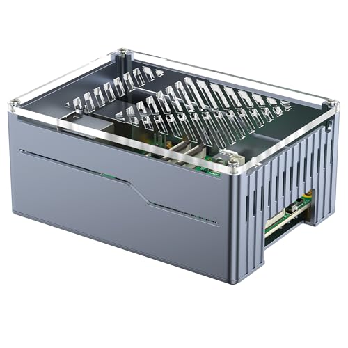 Miuzei Raspberry Pi 5 Gehäuse Support Top PCIe M.2 NVMe SSD Hat und Active Cooler Metall Aluminium Case for Raspberry Pi 5 4GB/8GB Unterstützen X1001 X1000 X1003 Hats Gray