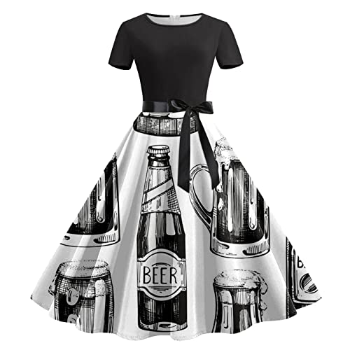 sdhienbb Traditionelles Bayerisches Oktoberfest-Dirndlkleid mit Schürze, Dienstmädchen-Uniform, Kostüm, Kostüm-Outfit Dirndl dunkelgrün Damen Dirndl grau