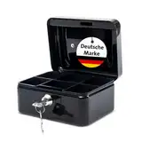 MAUL Geldkassette aus Stahl 15,2x11,5x8 cm | Geldkassette abschließbar | Geldkassette klein mit Münzgeld-Einsatz | Kasse mit 2 Schlüsseln | Ideal als Spardose, Sparbox, Trinkgeldkasse | Schwarz