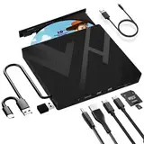 JBonest Externes CD DVD Laufwerk USB 3.0 Typ-C, Extern mit SD/TF-Kartenleser Portable RW Brenner,Schnelle Datenübertragung für Laptop,Desktop,MacBook,Win11/10/8/7/XP, Linux,Mac OS,Vista