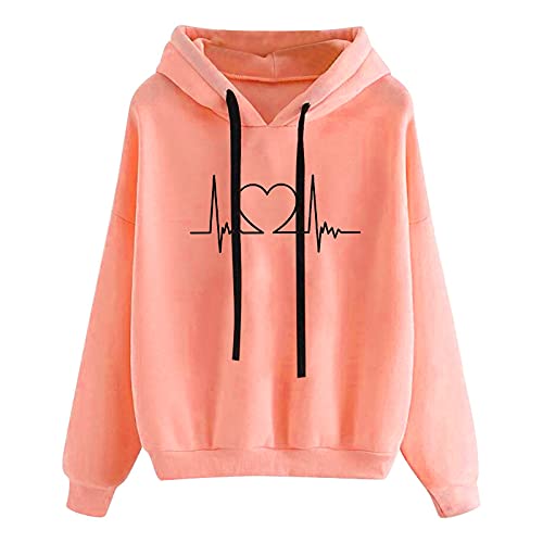 KOG Hoodie für Damen Baumwolle Hoodies Einfarbig Sweatshirt mit Kapuze Elegant Hooded Sweatshirt Frauen Oberteil Casual Warme Teenager Mädchen Basic Regular Kleidung Sale Angebote Rosa S