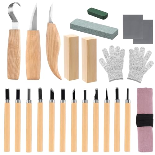 Galerie SV 24 Stück Schnitzmesser Set Holzschnitzwerkzeug Set Holzschnitzset Schnitzwerkzeuge für Kinder,Holzschnitzset Schnitzwerkzeug Holz Tranchiermesser für Anfänger und Profis