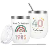 Geschenke zum 40. Geburtstag Frauen, 1985 Geburtstag Weinbecher Edelstahl, Geburtstagsgeschenk für 40 Jahre alte Frau, Beste Geschen für Mutter, Schwester, Sie, Beste Freundin (1985-40)