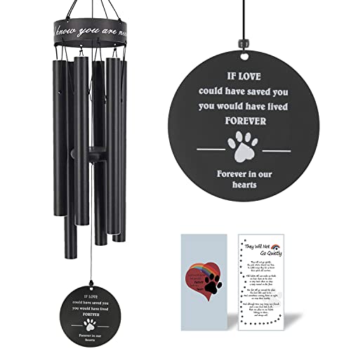 Haustier-Gedenk-Windspiel, 76,2 cm, Pfotenabdruck, Haustier-Erinnerungsgeschenk, um einen Hund, eine Katze oder EIN anderes Haustier, Premium-Metall-Windspiel, Schwarz