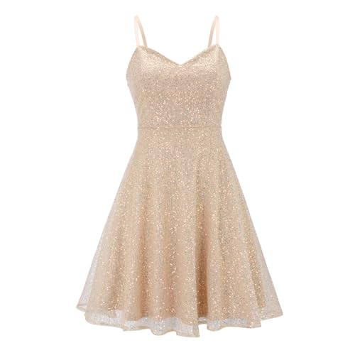 Strandkleid Sale Sommerkleid Damen Elegant Damen Sexy Trägerkleid Glitzer Pailletten Spaghettiträger Swing Kurz Partykleid Festlich Party Cocktailkleid Jugendweihe Kleider Knielang