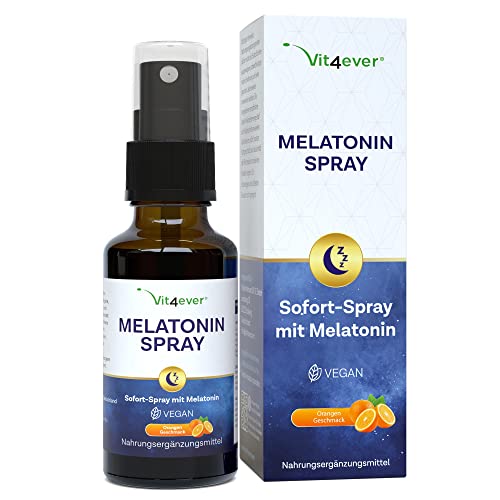 Melatonin Spray - Sofortspray extra hochdosiert mit 0,5 mg Melatonin pro Sprühstoß - Einschlafspray - Ohne Alkohol - Laborgeprüft - Vegan - Orangen Geschmack - 30 ml