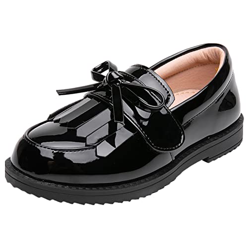 Mädchen Rutschen auf Oxford Schuhe Kinder Hochzeit Kirche Mikrofaser Schule Uniform Loafers, Schwarz , 35 EU