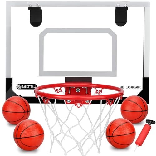 Mini Basketballkorb Set für Kinder Erwachsene Zimmer Mit 4 Ball Pumpe Sport Spielzeug Dunk 23cm Metallring Büro Basketball-Board Ballnetz Office Home 40x30cm Indoor Outdoor Basketballbrett Wandmontage