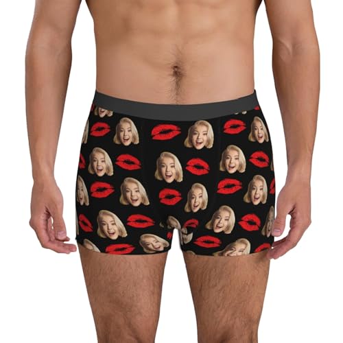 Eauptffy Unterwäsche Anpassen Boxer Briefs Personalisierte Unterhose Personalisiert Boxershorts mit Foto Gesicht Male Retroshorts für Herren Weihnachten Valentinstag Geburtstag Geschenk