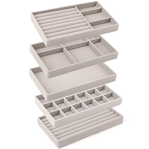 Domkan Schmucktablett,Schmuck organizers,Schmuckaufbewahrung schublade, Schmuckeinsatz für Schubladen,Schmucktablett Stapelbar,Zum Aufbewahren und Präsentieren (Braun)