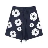 Herren T-Shirt und Shorts Set 2 Teiliges Sommer Trainingsanzug Jogginganzug Y2K Hip Hop Kurzarm T-Shirts und Hose Unisex Sommer 2-Teilig Outfit Sportanzug Denim T Jogginganzug Männer mit Blumen