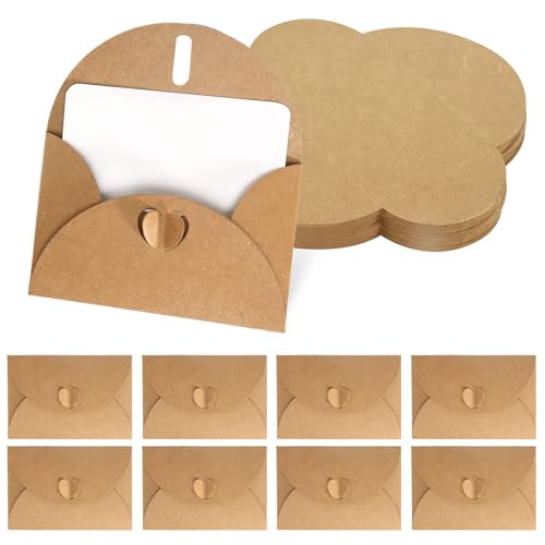 Kraftpapier Umschläge 40 Stück Mini Briefumschläge mit 40 Stück Karten Set, Klein Umschläge Mini Briefumschläge mit Herz Verschluss für Geldgeschenke Dankeskarten Einladung