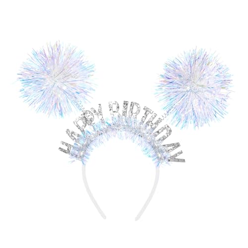 Bewudy Geburtstag Stirnband, Glitzer Haarschmuck Krone Haarband Mädchen Frauen Kopfschmuck Geburtstagskrone Happy Birthday Zubehör für Haarschmuck Geschenke Dekorationen Foto-Requisite(Weiß)