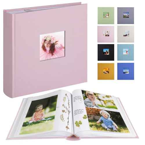 Leinen Fotoalbum Einsteckalbum mit 100 Seiten, Klein Fotoalbum zum Einstecken Fasst 200 Fotos im Format 10x15 Horizontal oder 100 Fotos im Format 13x18 Vertikal (klassisches Rosa)