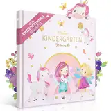 EULENTALER® Freundebuch Kindergarten Mädchen I Von Erzieherinnen gestaltet I Handgemalte Einhörner, Feen und Prinzessinnen I Kinderfreundliche Gestaltung I Mit Goldprägung I Freundschaftsbuch Einhorn