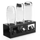 HOMMAND Flaschenhalter für SodaStream Crystal und Emil Flaschen, Edelstahl Flaschenhalter Abtropfgestell Abtropfständer für 3 Flaschen, mit Silikonschutzringe, Abtropfschale und Deckelhalter