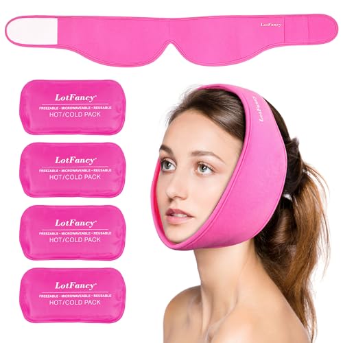 LotFancy Kühlpads Weisheitszähne, 4x Weisheitszähne Kühlkompresse, Kühlen von Zahnschmerzen Kiefer Gesicht Kopf, Kalt Warm Kühlakku für Kiefergelenk-Schmerzen, orale Gesichtschirurgie (Rosa)