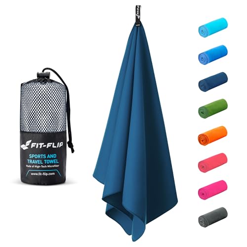 Fit-Flip Microfaser Handtücher - kompakt und leicht - Mikrofaser Handtuch schnelltrocknend - als Reisehandtuch, Sporthandtuch, Strandtuch - Badetuch groß (1x 140x70cm, Navy Blau)