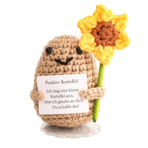 Wobequ Positive Kartoffel Pocket Hug, Kreative Strickwolle Kartoffel Puppe Kleine Glücksbringer, Beste Mutmacher Geschenk für Freundin Frauen Familie Positiver Energiekarte (Beige)