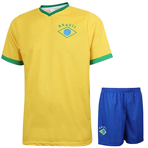 Brasilien Trikot Set Heim - Kinder und Erwachsene - Jungen - Fußball Trikot - Fussball Geschenke - Sport t Shirt - Sportbekleidung - Größe 128