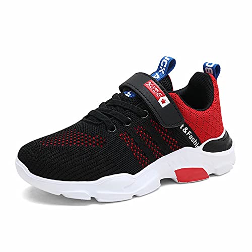 Cozozn Turnschuhe Jungen Sportschuhe Kinder Tennis Hallenschuhe Laufschuhe Sneaker Boy Kleinkind Fitnessschuhe Kinderschuhe Leichte Atmungsaktiv rutschfest, Schwarz Rot, Größe 33 EU