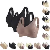 KODMNSW 3er Pack BH Damen Ohne Bügel Push Up BHS Seamless Bra Starker Halt Nahtlose Soft Bustier Komfort Gepolstert Büstenhalter Unterwäsche für Alltag Kleidung Outlet Angebote Schwarz XL
