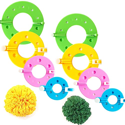 4 Größen Pompom Maker(8 Pcs), Kunststoff Pompom Maker Set, Bommelschablone Fluff Kugel, Fluff Kugel DIY Nadel Handwerk Toolkit