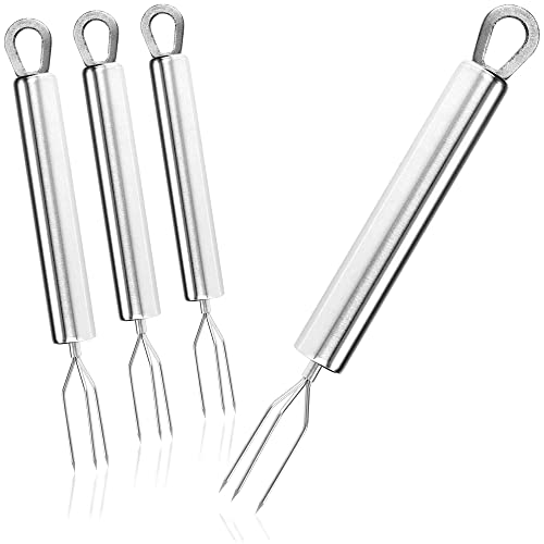 com-four® 4x Pellkartoffel-Gabel mit 3 Zinken, aus rostfreiem Edelstahl 430, wiederverwendbar als Maisspieß, Schälhilfe (04 Stück - Edelstahl)