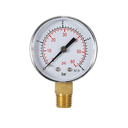 Wasser-Manometer Pool-Manometer 60PSI 1/4 "NPT Bodenmontage, Zollrohrgewinde Dual Scale Mechanisches Manometer Niederdruckmanometer für Gas und Wasser (60psi / 4bar)