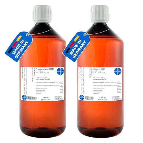 HERRLAN® Glycerin 99,9% + Propylenglykol 99,9% – 2 x 1000 ml Set in höchster Pharmaqualität - Für Cremes, Lotionen, Gels & Balsam - Made in Germany