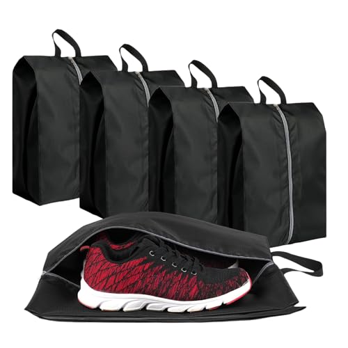 JAONLD Schuhtasche Reise 4 Stück Schuhbeutel Wasserdicht, Schuhtasche Sport zum Verpacken,Schuhbeutel Reise,Schuhtasche mit Reißverschluss für Trennung von Schuhen Kleidung Reisezubehör (Schwarz)
