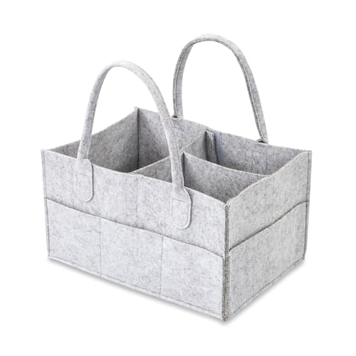 Wickeltisch Organizer Wickelkommode 33x23x18 cm - Box Baby Wickelorganiser Windel Babykorb Aufbewahrungsbox Stoff aus Filz Grau