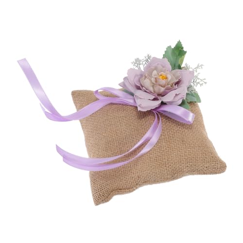 OUNONA Hochzeitsringkissen aus Vintage Jute mit Kunstblumen Romantisches Ringkissen für Verlobung und Hochzeit Eleganter Ringhalter für Trauungszeremonie Sanftem