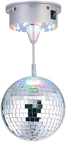Lunartec Diskokugel: Selbstdrehende Discokugel mit Sockel und 18 farbigen LEDs, Ø 15 cm (Discokugel Batterie, batteriebetrieben, LED Leuchten)