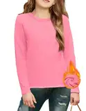 Arshiner Mädchen Thermo-Shirt Kinder Langarmshirt Rundhals Pullover Einfarbige Basic Top Longsleeve Unterziehshirt Slim Fit Oberteile Herbst Winter Sweatshirt Rosa 7-8 Jahre