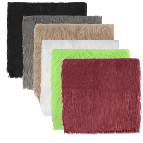 6Stks Kunstpelz Quadrat Stoff, 25x25cm Bastel Fell Zuschnitte, Verschiedene Farben Webpelz Quadratischer, Vorgeschnittenes Pelz Patches, Flauschige Fellflicken, Kunstpelz Stoff für Weihnachtswichtel