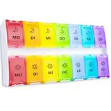 Tablettenbox 7 Tage Morgens Abends, Pillendose 7 Tage 2 Fächer, Pillenbox 14 Tage Medikamentenbox Große Fächer Für Fischöle, Vitamine, Kapseln(Farbe)