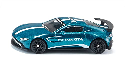 siku 1577, Aston Martin Vantage GT4, Spielzeug-Auto, Metall/Kunststoff, Blau, Metallic-Lackierung, Riesiger Heckflügel, Sportliche Felgen, Detailgetreues Design