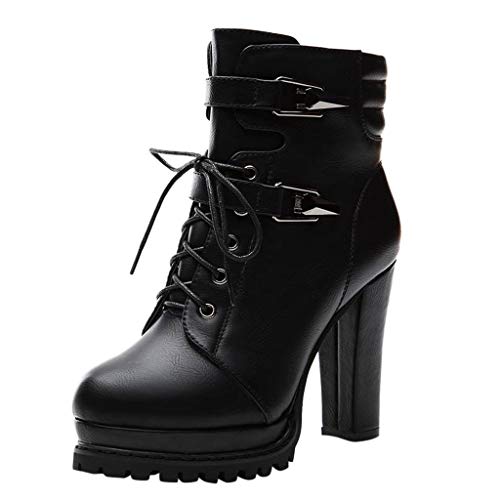 Winterschuhe Damen, Bequeme Reißverschluss Leder Schnürstiefeletten Winter Boots Niedriger mit Absatz Damenstiefeletten Winterstiefel Ankle Boots Weich Gefüttert Stiefeletten Kurzstiefel !