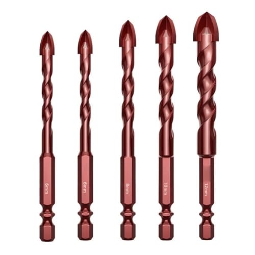 5-teiliges 6-12-mm-Kreuz-Sechskant-Fliesenbohrer-Set, Exzenterbohrer, 1/4-Sechskantschaft, Bohrer for Bohren von Holz, Metall, Beton, Glas, Fliesen