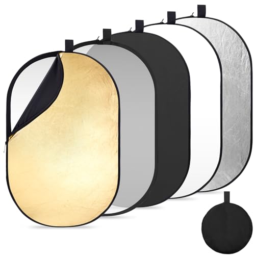 K&F Concept 5 in1 Fotografie Licht Reflector 60x90cm Oval Reflektor Fotografie Faltreflektor für Portrait Foto Selfie Hochzeitsfotografie Außenbeleuchtung mit Tragetasche