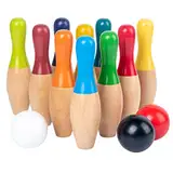 Bagima Bowlingspiele Kegel 25 * 20 * 10 Rasen-Bowlingspiele Holz-Hinterhof-Kegelspiel-Set mit 10 Kegeln, 3 Bällen und Netztasche für Kinder, Erwachsene, Drinnen und Draußen